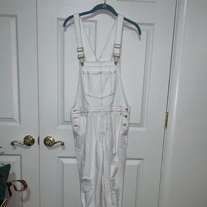 White denim overalls